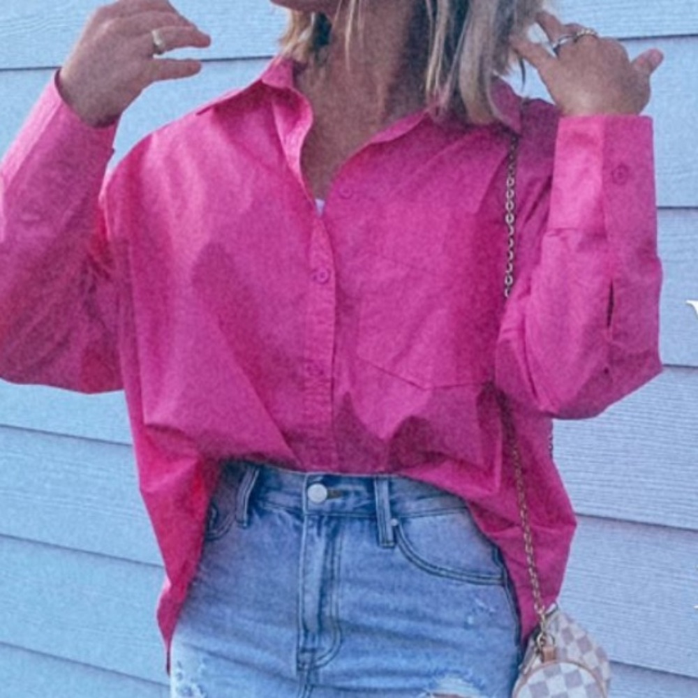 Pink button up top